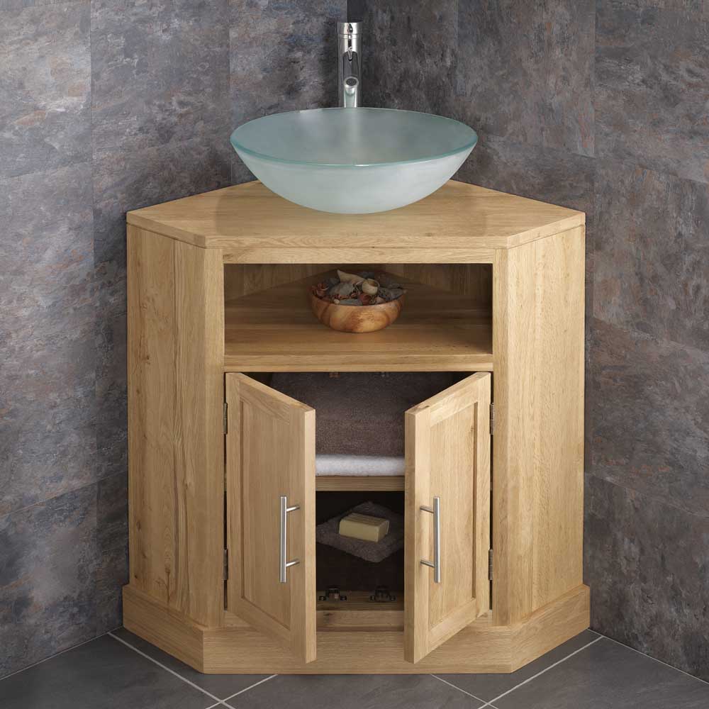 Solid Oak Double Door Freestanding Corner Bathroom Vanity Basin